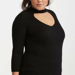Torrid Black Ribbed Knit Cutout Neck Top Sweater